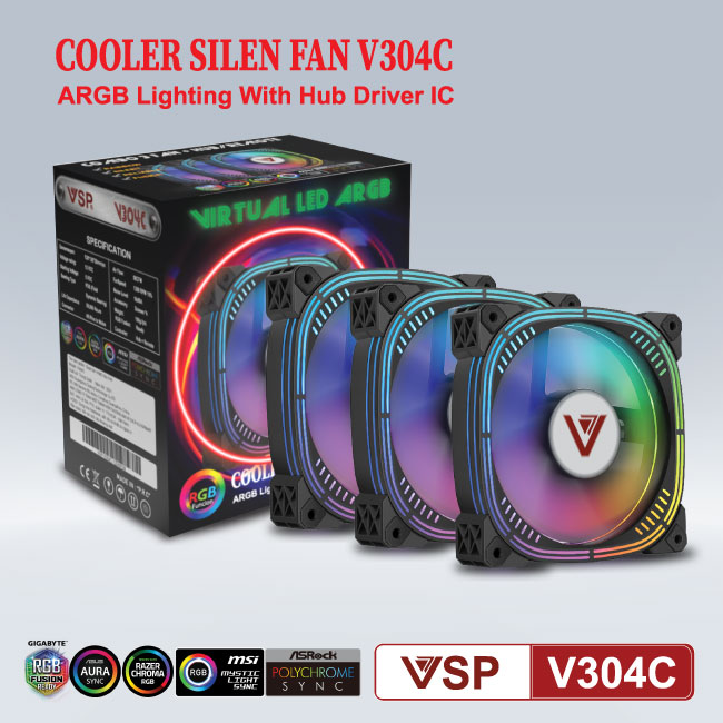 Bộ Kit Fan (Led RGB) - V304C (3fan + 1 điều khiển)