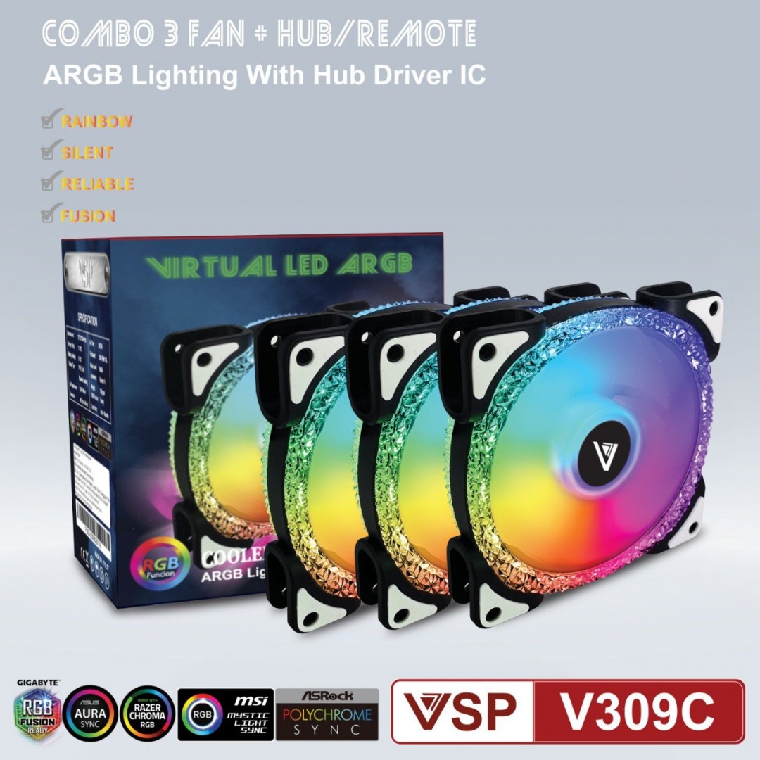 Bộ Kit Fan (Led RGB) - V309C (3fan + 1 điều khiển)
