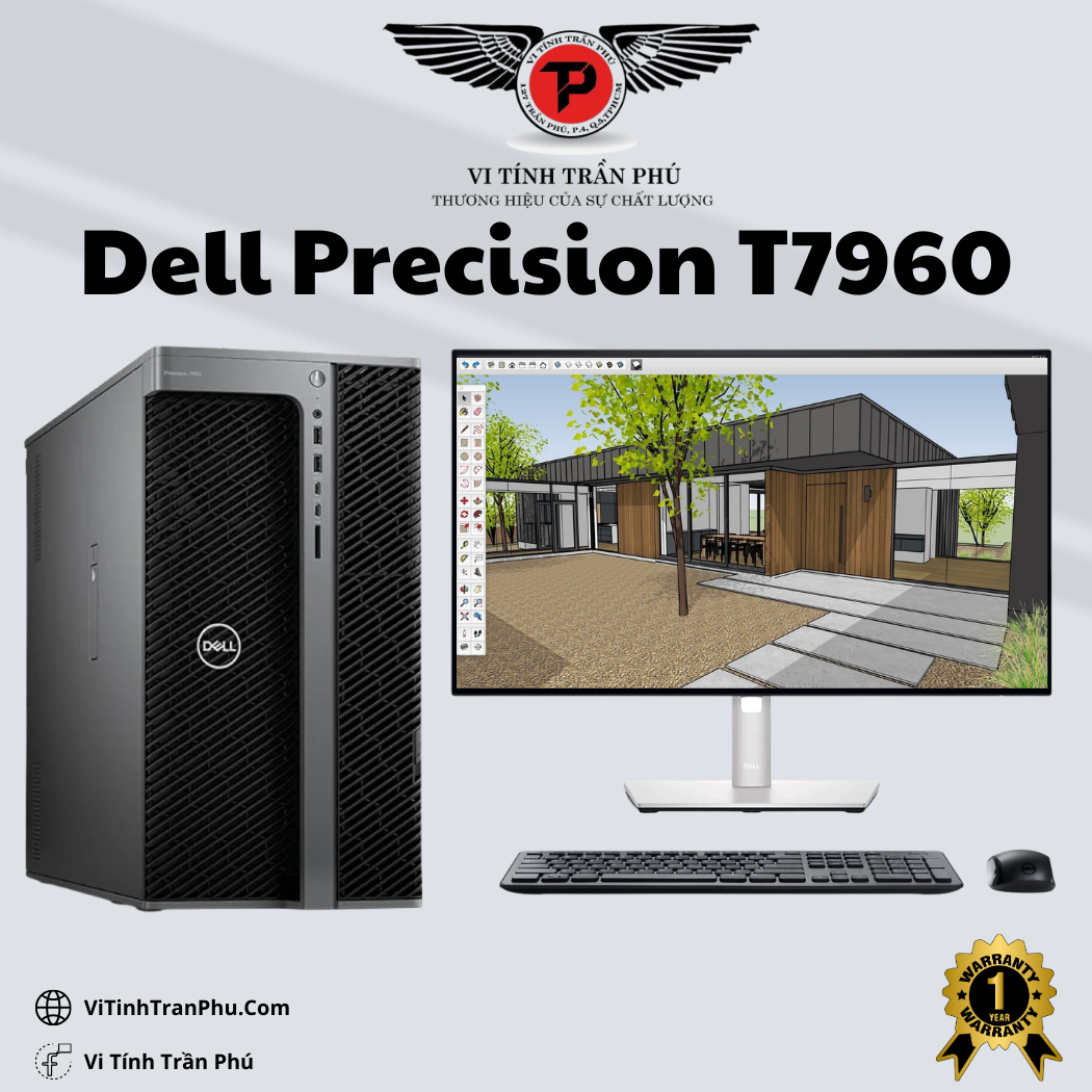 Máy Trạm Dell Precision 7960 Tower Workstation - Xeon® w5-3423/ DDR5 32Gb/ Nvme 512Gb + HDD 2TB/ PSU 1400w/ New fullbox 100% chính hãng