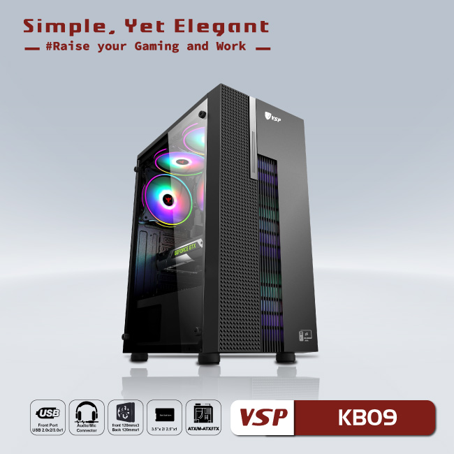 Case VSP - Esport gaming KB09 - Black (Ko Kèm Fan)