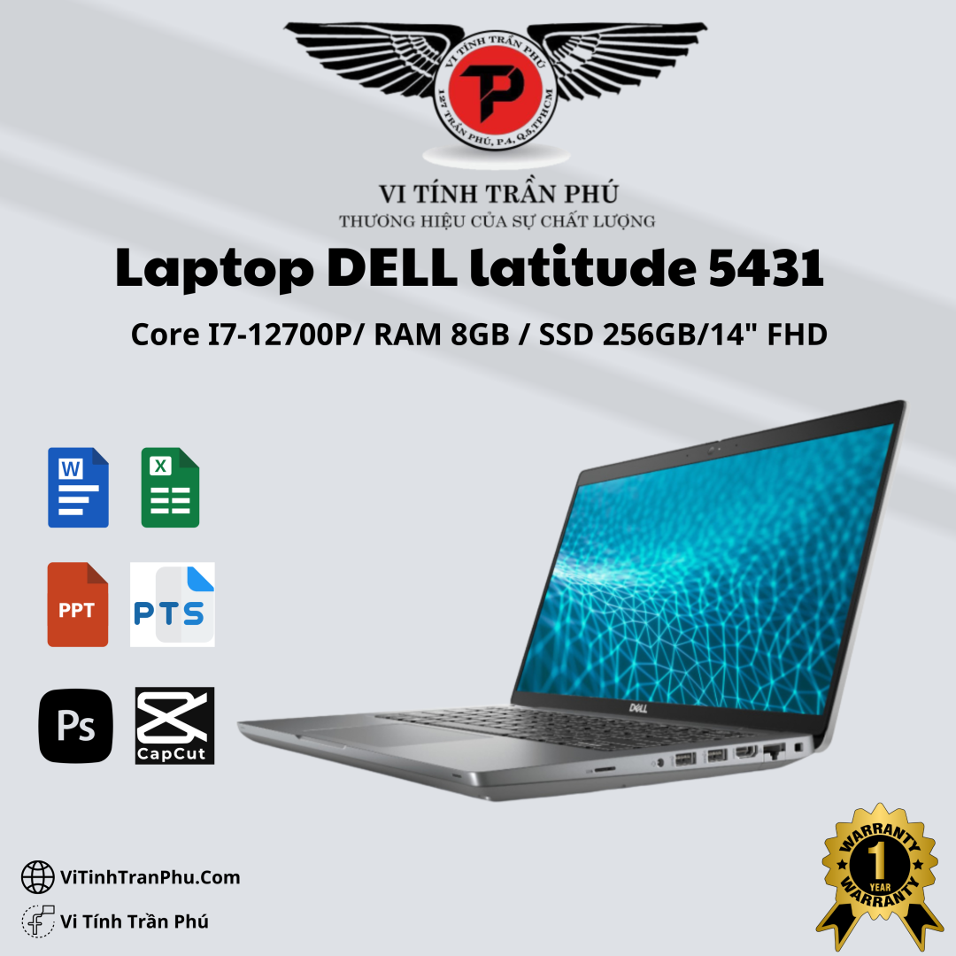 Laptop Dell Latitude 5431 - Core i7- 12700P/ Ram 8GB DDR5 / SSD 256GB  -  FHD 14’’