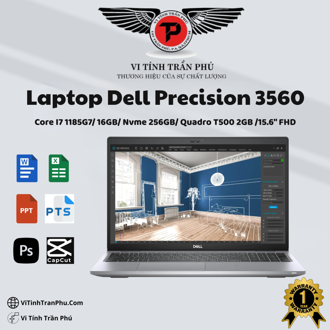 Laptop Dell Precision 3560 (Core i7 1185G7/ 16GB/ Nvme 256Gb/ Quadro T500 2Gb /15.6