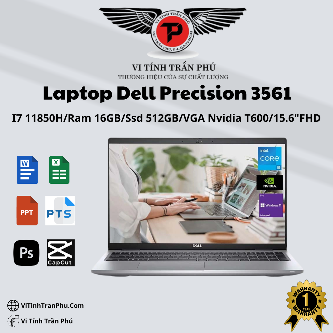 Laptop Dell Precision 3561 - i7 11850H/ 16GB/ Nvme 512GB/ Vga T600 4GB/ 15.6