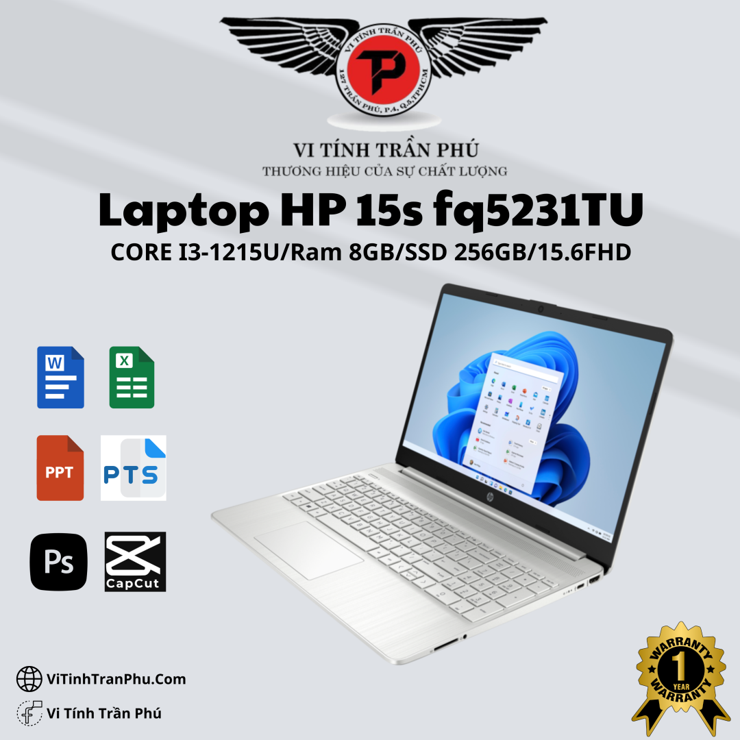 Laptop HP 15s fq5231TU 8U241PA (i3 1215U/ 8GB/ 256GB SSD/15.6 inch FHD/Win11/ Silver)