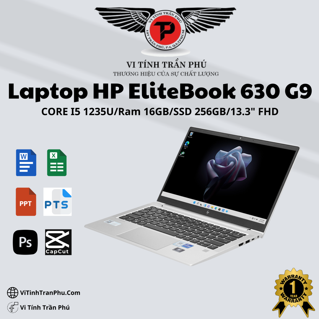 Laptop HP Elitebook 630 G9 - Core I5 1235U/ 16GB/ 256GB PCIE/13.3 FHD/WIN11/BẠC