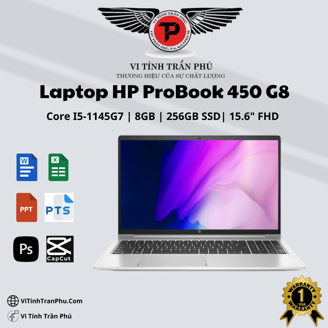 Laptop HP Probook 450 G8 Core i5-1145G7 / 8GB/ Nvme 256GB/ 15.6