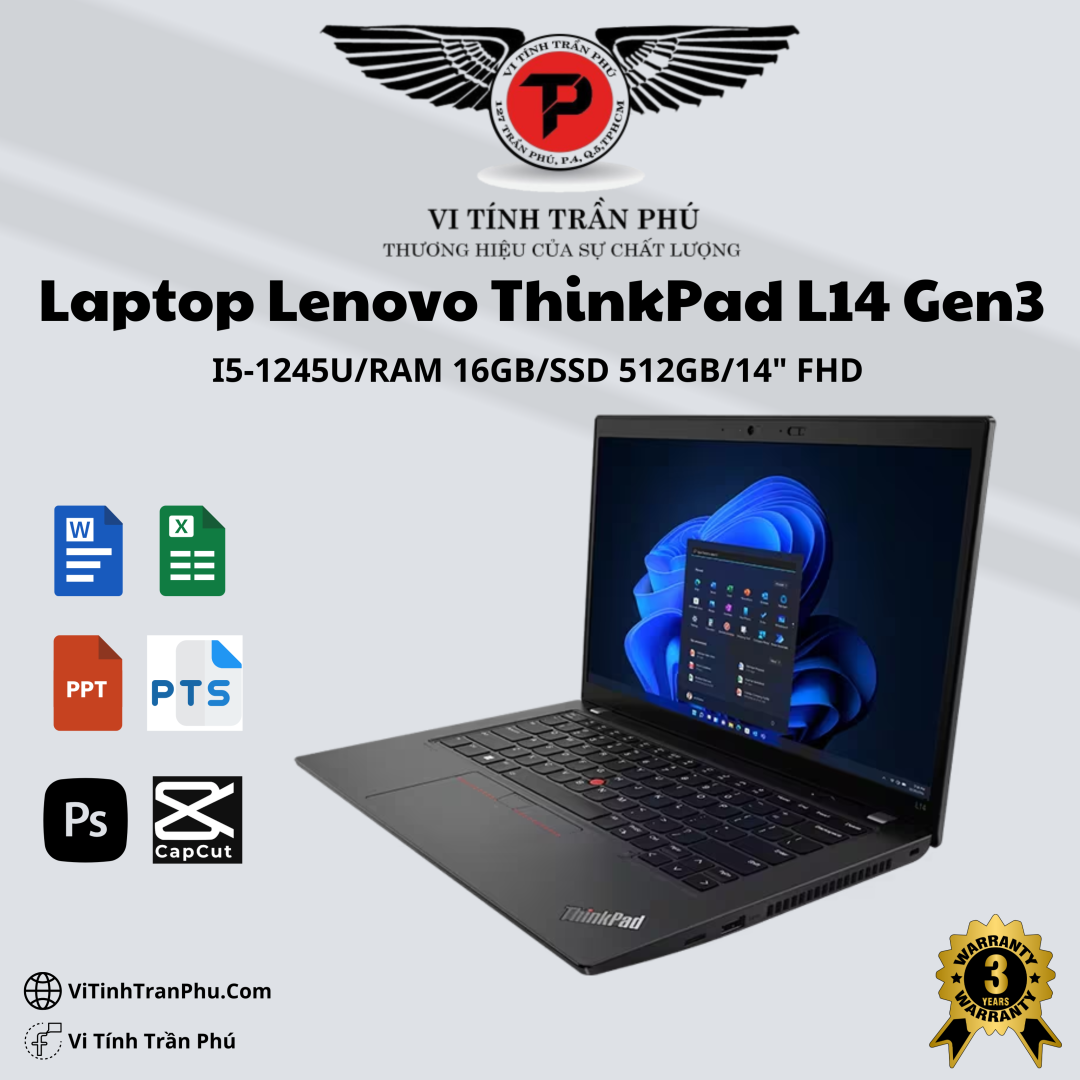 Laptop Lenovo ThinkPad L14 Gen 3 (Intel Core i5-1245U | 16GB | 512GB | Intel Iris Xe | 14 inch FHD)