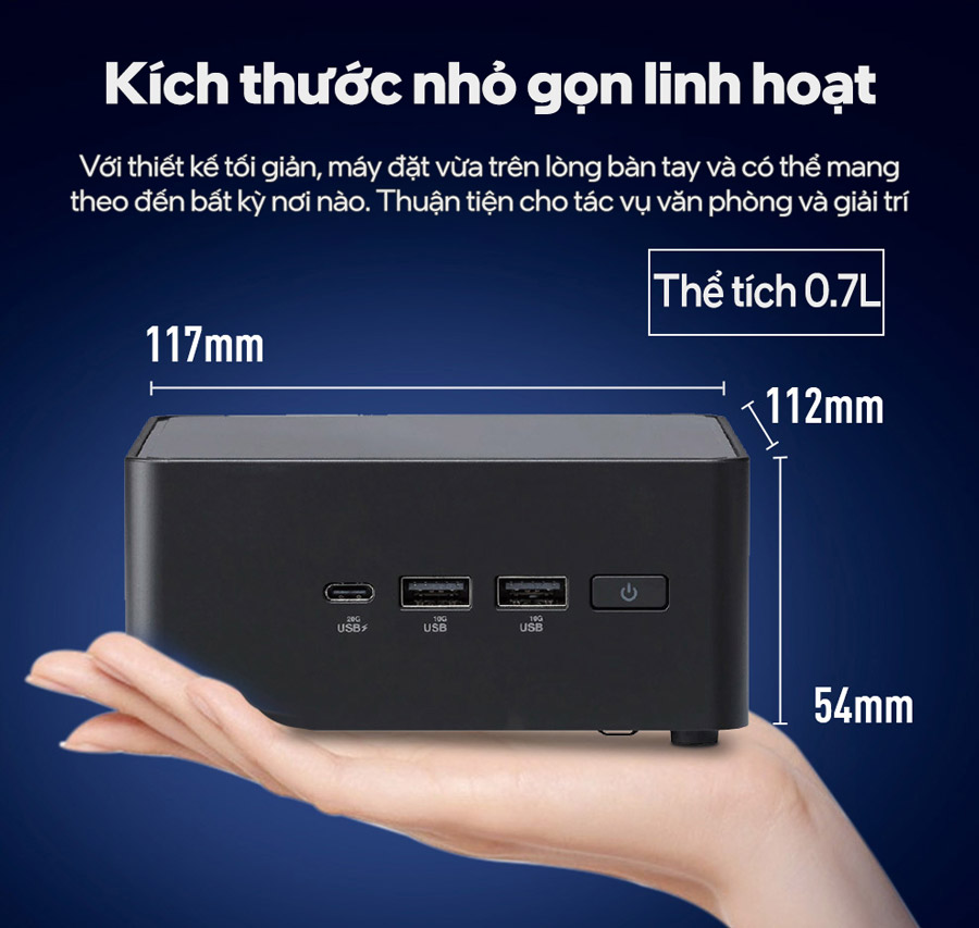 Bộ Mini PC Asus NUC 14 PRO Tall RNUC14RVHU5 (U5- 125H/ 2xNVMe, SATA/ 2x HDMI 2.1/2x DP 1.4a/ VESA MOUNT)